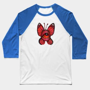 Groovy Pop Surreal Big Eyed Art Monarch Butterfly Illustration Baseball T-Shirt